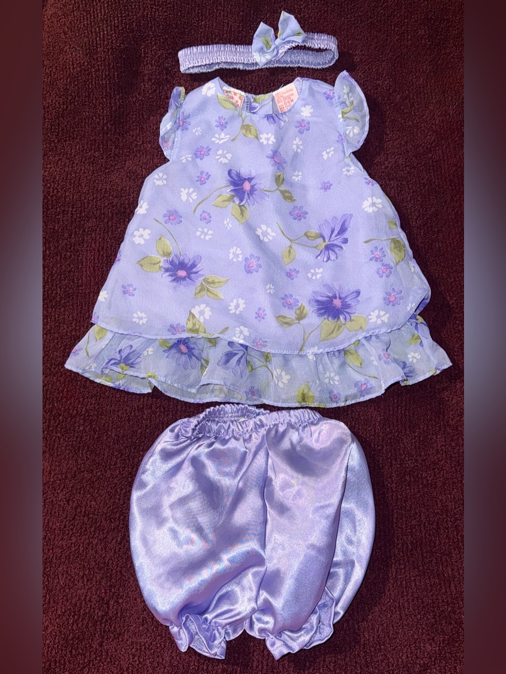 Vintage Little Lindsey Dress Floral Lavender Bloomers and Headband Girls 0-6m